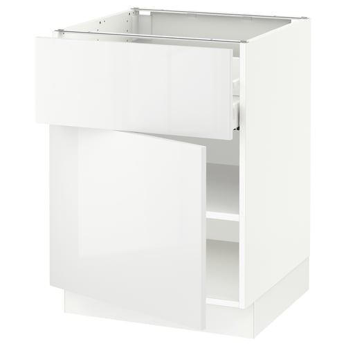 White, modern kitchen cabinet with high gloss finish. Adjustable shelves, sturdy frame, and door damper.