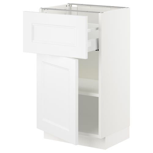 White SEKTION kitchen cabinet with single drawer and door, smooth finish.