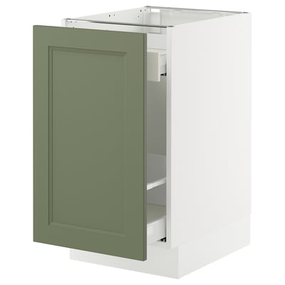 SEKTION / MAXIMERA Base cabinet with pull-out storage, white/Axstad grey-green, 46x61x76 cm
