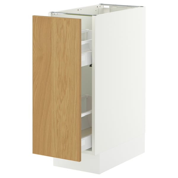 SEKTION / MAXIMERA Base cabinet with pull-out storage, white/Sinarp oak veneer, 31x61x76 cm