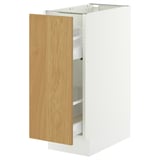 SEKTION / MAXIMERA Base cabinet with pull-out storage, white/Sinarp oak veneer, 31x61x76 cm