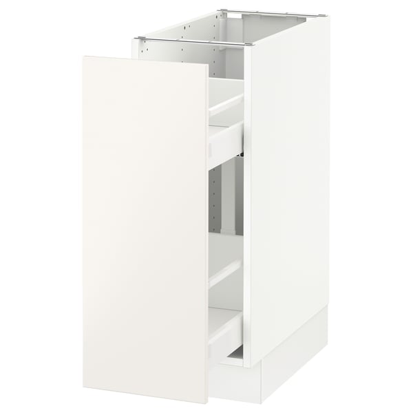 White SEKTION kitchen cabinet with pull-out drawer, featuring sleek minimalist design.