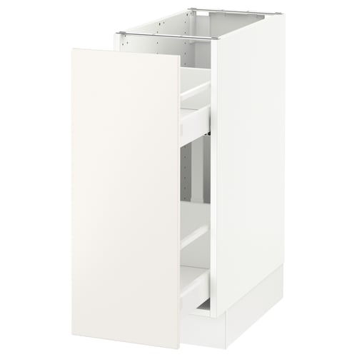 White SEKTION kitchen cabinet with pull-out drawer, featuring sleek minimalist design.