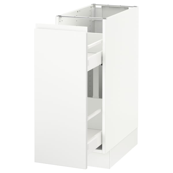 White SEKTION kitchen cabinet with pull-out drawer, minimalist design.