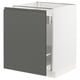 Modern kitchen cabinet, dark grey, white interior, square shape, minimalist design.