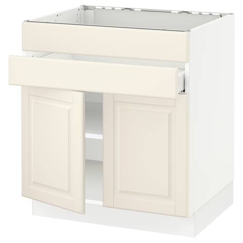 Off-white kitchen cabinet, bevelled edges, SEKTION, 3 doors, 1 adjustable shelf, square shape, clean design