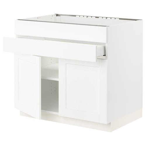 SEKTION white kitchen unit. Push-open doors and adjustable shelves.