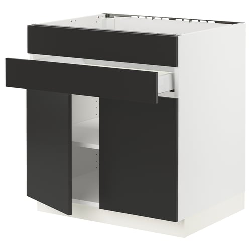 SEKTION kitchen unit, black & white, modern design, square shape, glass doors.