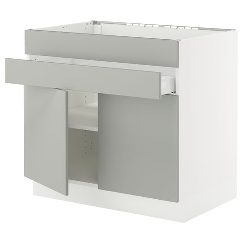 Grey ikea SEKTION kitchen unit, modern, single shelf, flat-front door.
