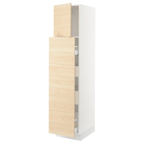 Ikea SEKTION kitchen cabinet, light wood, tall, adjustable shelves, soft-close hinges.