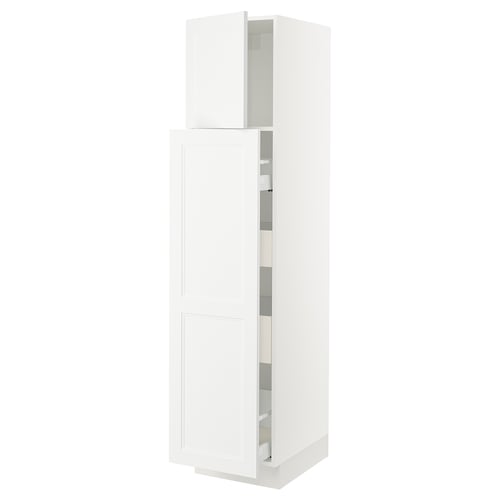 White SEKTION kitchen cabinet with two doors and adjustable shelves.