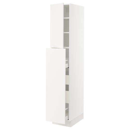 White SEKTION kitchen cabinet with adjustable shelves and soft-closing doors.