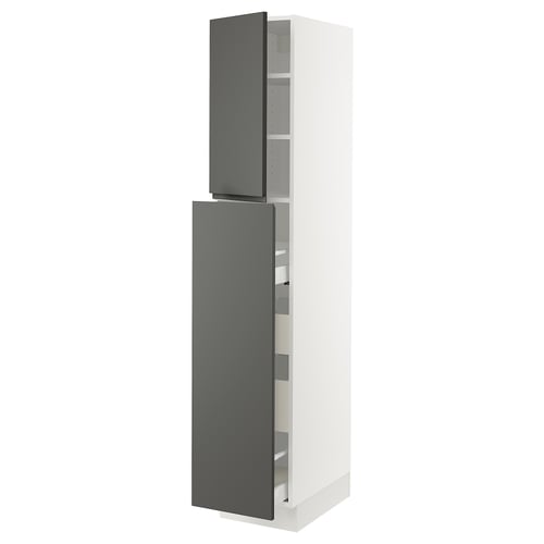 SEKTION tall kitchen unit, dark grey, white & grey, modern, adjustable shelves, soft-close doors and drawers.