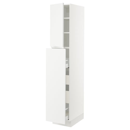 An ikea SEKTION kitchen cabinet in white with a sleek, minimalist design. It adjustable shelves and a modern, integrated handle door.