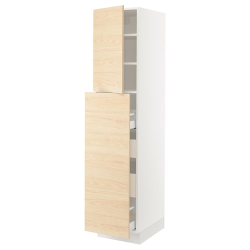 The SEKTION kitchen cabinet with light ash wood doors. The cabinet is tall and two adjustable shelves behind the doors.
