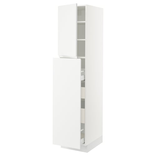White modern kitchen cabinet; SEKTION; tall unit; adjustable shelves; minimalist design; matte finish