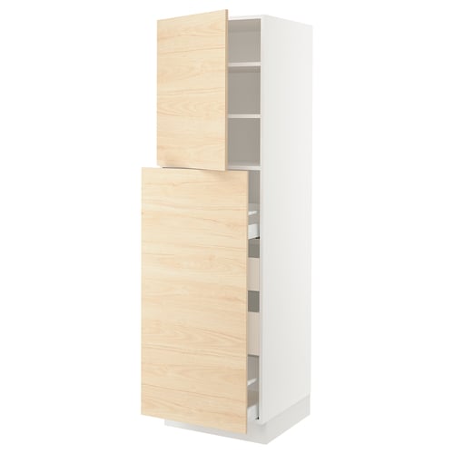 Ikea SEKTION light ash wood cabinet with open door and shelves.
