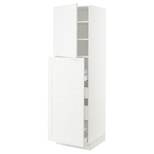 White SEKTION tall kitchen cabinet, modern minimalist shape with adjustable shelves.