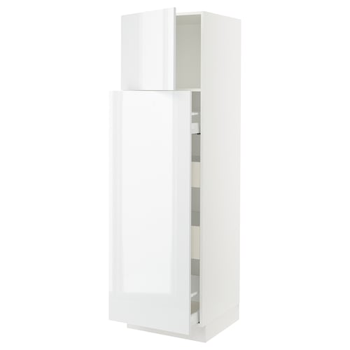 Modern white high gloss cabinet, sleek rectangular design, adjustable shelves, and smooth finish.