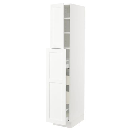White SEKTION kitchen cabinet with adjustable shelves, classic design.