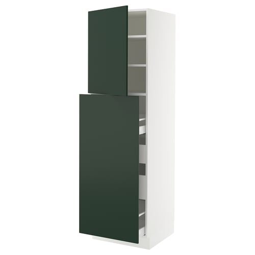 SEKTION green-white kitchen cabinet, tall, modern design with adjustable shelves and dampers.