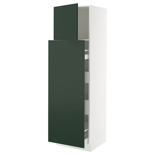White & green ikea SEKTION cabinet with adjustable shelves and green door.