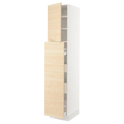 SEKTION white & light wood kitchen cabinet with pull-out shelves & soft-closing doors.