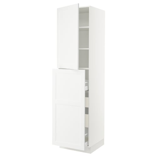 A white SEKTION kitchen cabinet with adjustable shelves and a smooth-closing door.