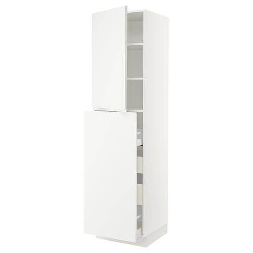 White SEKTION kitchen cabinet, minimalist design, tall & slim with 2 shelves, reversible door, soft-close.