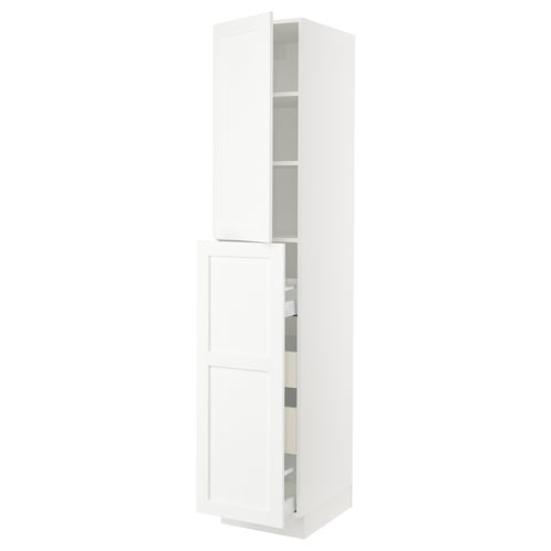 SEKTION white cabinet, flat-panel design, tall unit with open shelves, modern look.