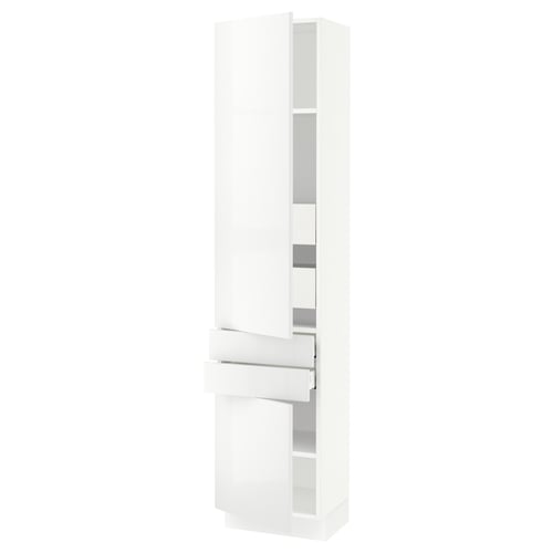 SEKTION white high-gloss kitchen cabinet, modern, sleek design with adjustable shelves, clean look.