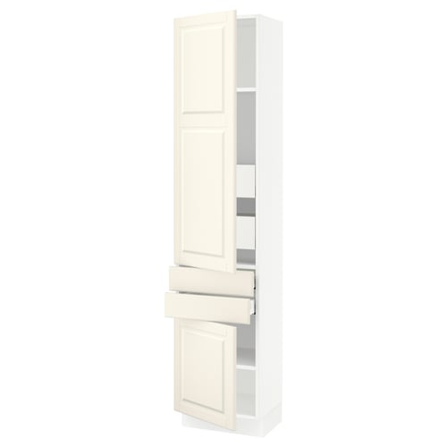 Ikea SEKTION off-white kitchen cabinet with drawers and shelves.