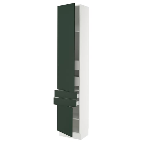SEKTION kitchen cabinet, green, white, modern, tall, sleek, adjustable shelves.