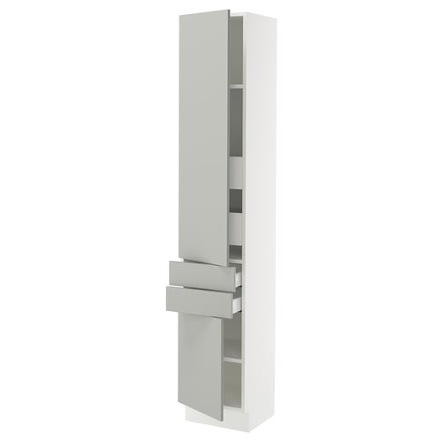 SEKTION light grey kitchen cabinet, modern minimalist design with adjustable shelves and soft-close drawers.