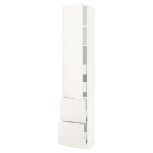 White SEKTION kitchen cabinet with veddinge fronts, smooth lines, adjustable shelves.