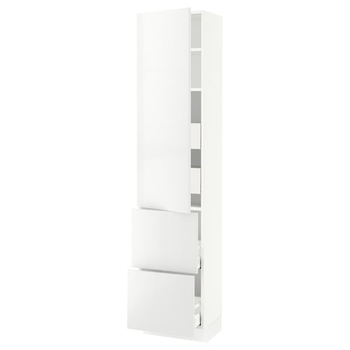 Ikea SEKTION high gloss white kitchen cabinet with adjustable shelves and soft-closing hinges.