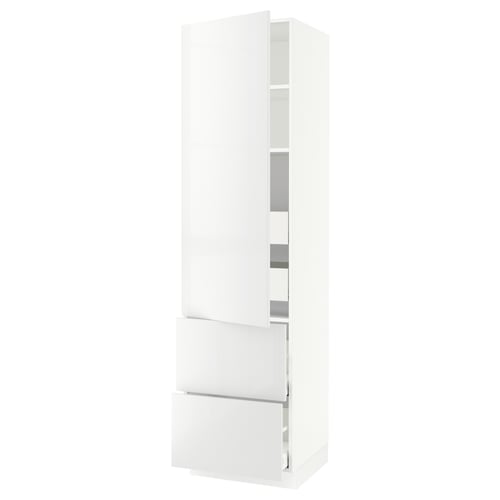 SEKTION white kitchen cabinet, sleek modern design, with three drawers and three shelves, glossy finish, sturdy construction.