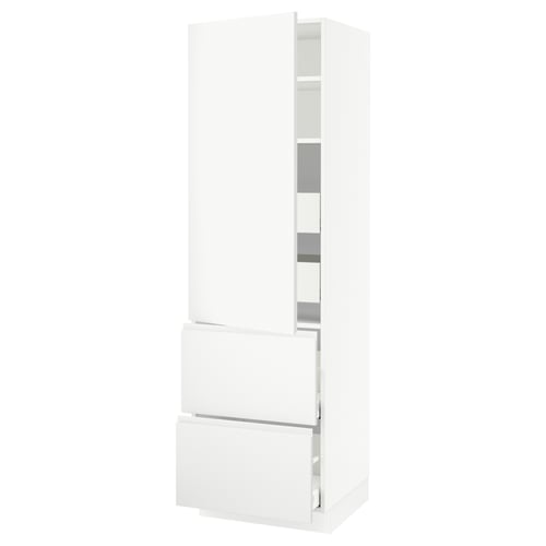 SEKTION white kitchen cabinet with drawers and shelves.