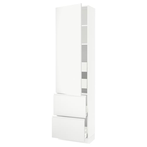 SEKTION modern white kitchen cabinet with integrated handles, featuring sleek, minimalist design and adjustable shelves.