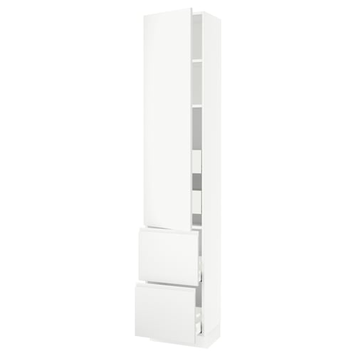 SEKTION white kitchen cabinet, modern design, matte finish, integrated handles, adjustable shelves.