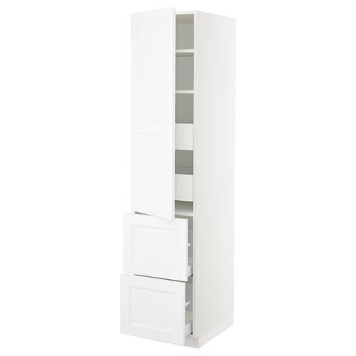White SEKTION kitchen cabinet with drawers and shelves.