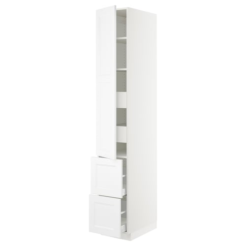 White SEKTION kitchen cabinet with three shelves and two drawers, modern design.
