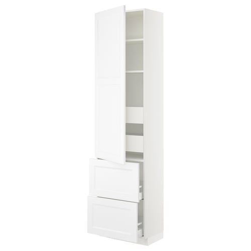 White SEKTION kitchen cabinet with adjustable shelves and drawers.