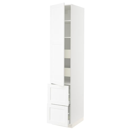 White SEKTION kitchen cabinet with adjustable shelves and drawers.