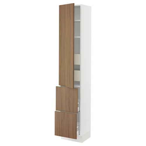 A SEKTION kitchen cabinet in white with wooden doors, offering modern design and adjustable shelving.