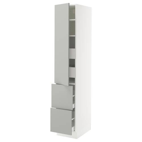 This image the ikea SEKTION kitchen unit in light grey with multiple drawers and shelves. Its modern design is both functional and stylish.