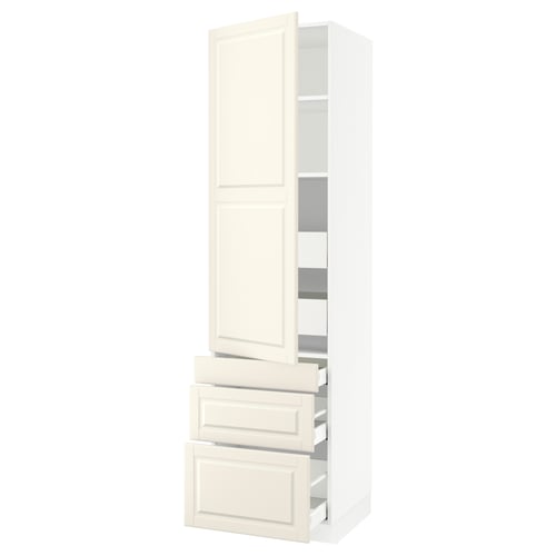 SEKTION kitchen cabinet in off-white with bevelled edges, featuring adjustable shelves and soft-close drawers and doors.