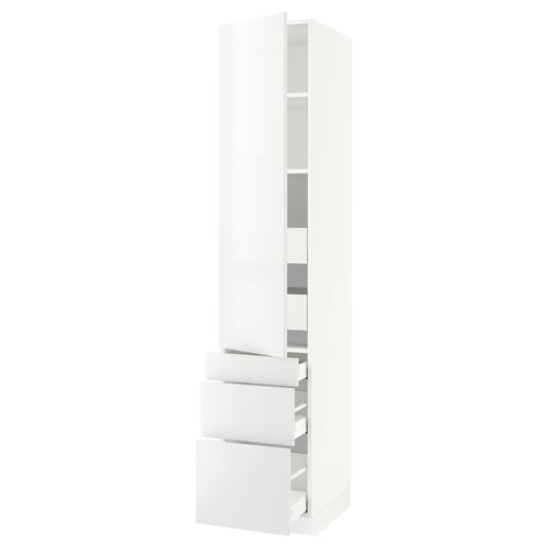 White SEKTION kitchen cabinet with glossy drawer fronts and adjustable shelves.