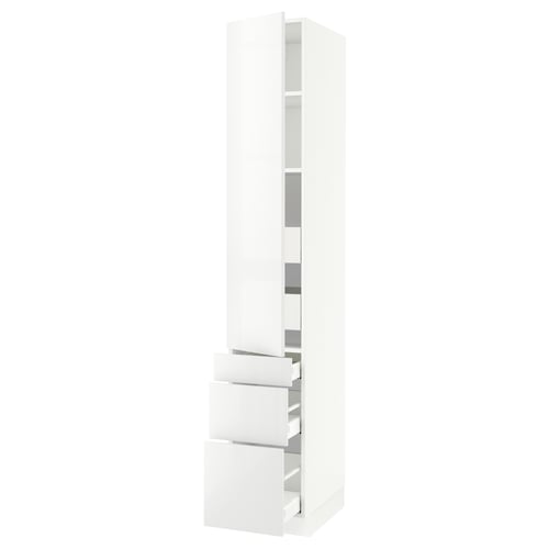 SEKTION: modern white kitchen cabinet with 3 drawers, glossy finish, adjustable shelves, soft-closing hinges.