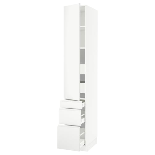 White high cabinet, SEKTION model with integrated drawers and sleek design.